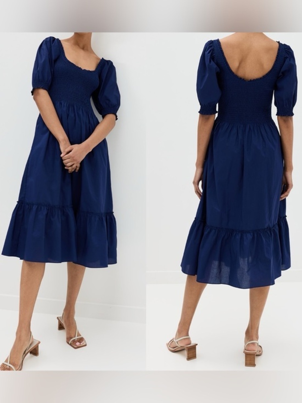 Hill House NWT The Louisa Nap Navy Blue Short Sleeve Midi Dress S